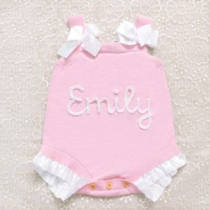 Custom Baby Name Romper, Toddler Girl Name Outfit, Pink Baby Party Dress, Cake Smash Outfit, Embroidered Bubbles Romper, 1st Birthday Outfit