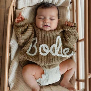 Baby Name Sweater, Custom Baby Sweater, Hand-Embroidered Baby Sweater with Name, Personalized Baby Girls & Boys Sweater, 1st Birthday Outfit