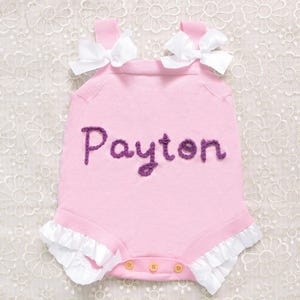 Personalized Embroidered Baby Romper with Bow, Custom Baby Name Romper, Baby Summer Bodysuit, Newborn Baby Gift, First Birthday Party Dress