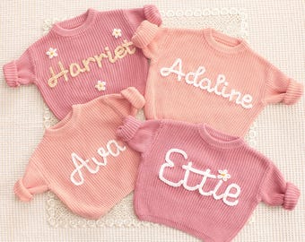 Personalized Baby Sweater - Custom Embroidered Baby Sweater - Toddler Knit Sweater - Baby Name Jumper - Baby Sweater Hand Knit, Newborn Gift