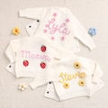 Custom Name Baby Cardigan, Chunky Embroidered Cardigans, Personalized Floral Cardigan, Hand Knitted Kids Cardigan, New Baby Girls Boys Gift