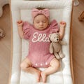Custom Baby Name Romper, Personalized Baby Girl Romper, Ruffle Romper Newborn, Cake Smash Outfit, Embroidered Baby Onesie, Baby Shower Gifts product logo