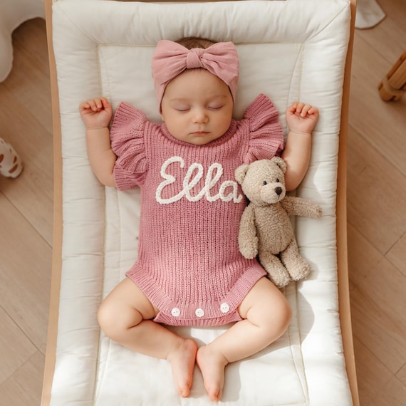 Custom Baby Name Romper, Personalized Baby Girl Romper, Ruffle Romper Newborn, Cake Smash Outfit, Embroidered Baby Onesie, Baby Shower Gifts