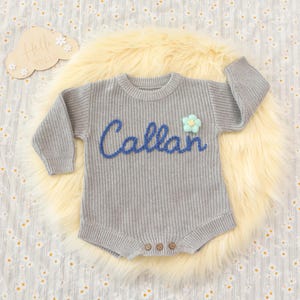 Custom Cotton Knit Baby Romper, Personalized Baby Name Romper, Going Home Outfit Sleeper, Newborn Announcement Outfit, Knit Onsie With Name image 12