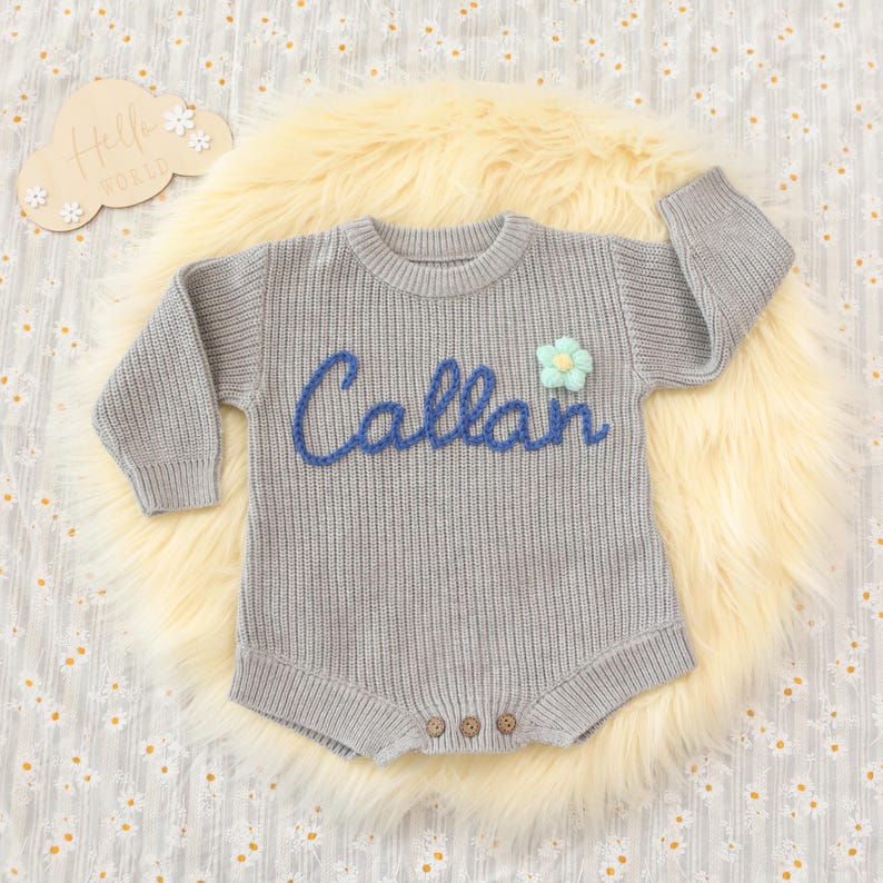 Custom Cotton Knit Baby Romper, Personalized Baby Name Romper, Going Home Outfit Sleeper, Newborn Announcement Outfit, Knit Onsie With Name image 12