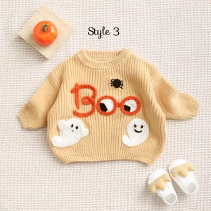 Maglione di Halloween ricamato, maglione personalizzato con nome per bambini, maglione di Halloween per neonati, scherzetto o scherzetto per bambini, regalo di Halloween per bambine e bambini