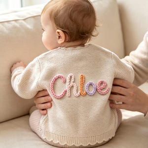 Personalized Hand-Knit Baby Cardigan, Baby Girl Cardigan, Knitted Cardigan Toddler, Infant Cardigan with Name, Baby Gift for Girls & Boys