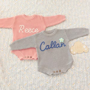 Custom Cotton Knit Baby Romper, Personalized Baby Name Romper, Going Home Outfit Sleeper, Newborn Announcement Outfit, Knit Onsie With Name image 13