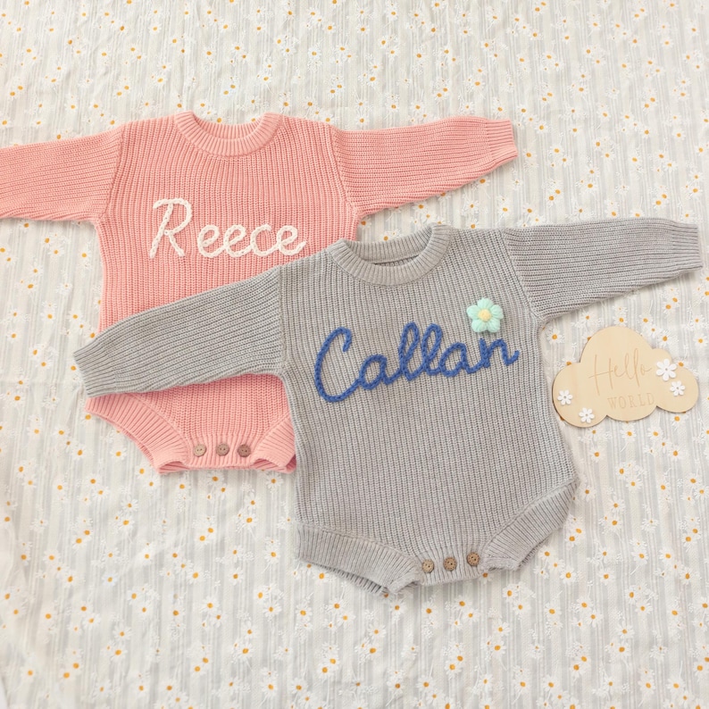 Custom Cotton Knit Baby Romper, Personalized Baby Name Romper, Going Home Outfit Sleeper, Newborn Announcement Outfit, Knit Onsie With Name image 13