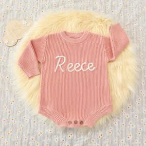 Custom Cotton Knit Baby Romper, Personalized Baby Name Romper, Going Home Outfit Sleeper, Newborn Announcement Outfit, Knit Onsie With Name image 3