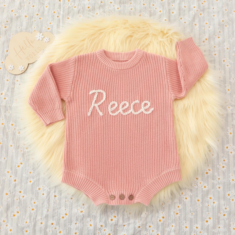 Custom Cotton Knit Baby Romper, Personalized Baby Name Romper, Going Home Outfit Sleeper, Newborn Announcement Outfit, Knit Onsie With Name image 3