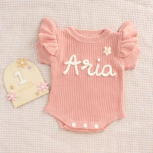 Custom Baby Name Romper, Personalized Baby Girl Romper, Ruffle Romper Newborn, Cake Smash Outfit, Embroidered Baby Onesie, Baby Shower Gifts image 3
