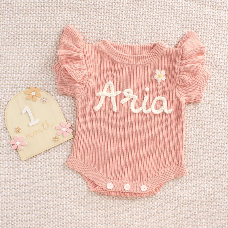 Custom Baby Name Romper, Personalized Baby Girl Romper, Ruffle Romper Newborn, Cake Smash Outfit, Embroidered Baby Onesie, Baby Shower Gifts image 3
