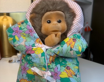 90s Little Monkey Lost Hand Puppet Flocked Jungle Blanket **See Description**