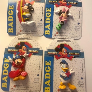 Vintage Mickey and Friends Pinback Badges: New in Package, Set of 4