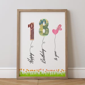 Regalo in denaro per il 18° compleanno | Scarica il regalo di compleanno | Idea regalo creativa | Poster regalo per compleanni importanti | PDF digitale A4
