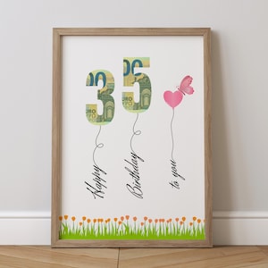 Geldgeschenk zum 35. Geburtstag | Geburtstagsgeschenk Download | Kreative Geschenk Idee | Poster Geschenk runder Geburtstag | Digital A4 PDF