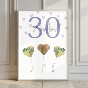 Regalo en efectivo para un 30.º cumpleaños | Regalo de cumpleaños | Idea de regalo creativa | Póster de regalo para un cumpleaños importante | Descarga digital en PDF