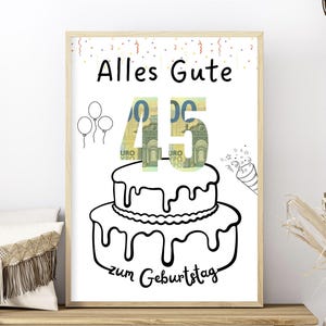 Regalo en efectivo para un 45 cumpleaños | Descarga de regalos de cumpleaños | Idea de regalo creativa | Póster imprimible para un cumpleaños importante