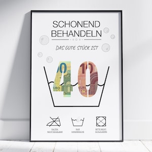 Geldgeschenk zum 40. Geburtstag |  schonend behandeln Geburtstagsgeschenk Download | Kreative Geschenk Idee | Geldgeschenk lustig schenken