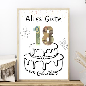 Geldgeschenk zum 18. Geburtstag |  Geburtstagsgeschenk Download | Kreative Geschenk Idee | Poster zum selber ausdrucken runder Geburtstag
