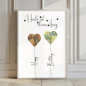 Verjaardagscadeau in geld | Direct te downloaden verjaardagscadeau | Creatief cadeau-idee | Wensenvervuller in de vorm van een verjaardagskaart | Postercadeau