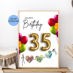 Geldgeschenk zum 35. Geburtstag | Geburtstagsgeschenk Download | Kreatives Poster Geschenk runder Geburtstag | A4 | Geschenk für Mama, Papa