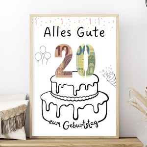 Regalo en efectivo para un 20.º cumpleaños | Descarga de regalos de cumpleaños | Idea de regalo creativa | Póster imprimible para un cumpleaños importante