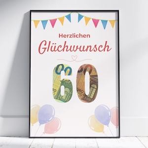 Cash gift for a 60th birthday | Birthday gift download | Creative gift idea | Printable poster for a milestone birthday