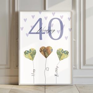 Geldgeschenk zum 40. Geburtstag |  Geburtstagsgeschenk | Kreative Geschenk Idee | Poster Geschenk runder Geburtstag Digital Download PDF