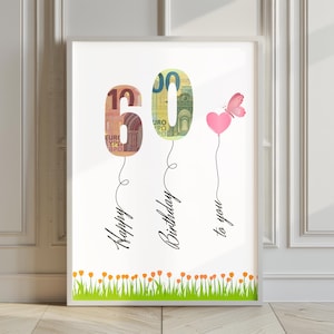 Cash gift for a 60th birthday | Birthday gift download | Creative gift idea | Poster gift for a milestone birthday | A4 |