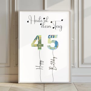Geldgeschenk zum 45. Geburtstag | Geburtstagsgeschenk | Kreative Geschenk Idee Download PDF | Poster runder Geburtstag | Happy Birthday | A4