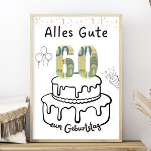Regalo en efectivo para un 60 cumpleaños | Descarga de regalos de cumpleaños | Idea de regalo creativa | Póster imprimible para un cumpleaños importante