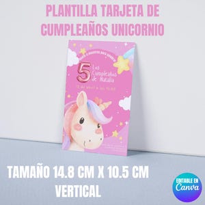 Plantilla tarjeta de cumpleaños unicórnio editável e imprimível