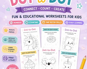 Dot to Dot Worksheets: Kids Connect the Dots Printable Activity (PDF Download)