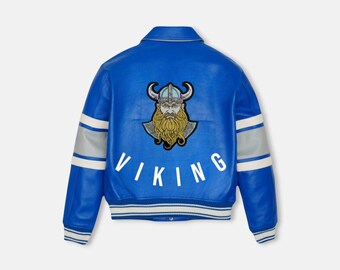 Kurtka skórzana Viking w kolorze jagodowo-niebieskim