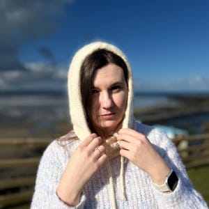Handmade Knitted Balaclava Hood – Soft and Warm Angora Wool Winter Hood – Cozy Handmade Knitwear for Women