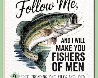 Fishers of Men PNG: Christian Fishing, Bible Verse Art (Digital Download)
