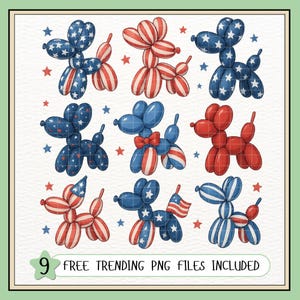 Patriotic Balloon Dog PNG - 4th of July Balloon Animal Shirt PNG, Red White and Blue Party Decor, Independence Day Png, Cute USA Balloon Art