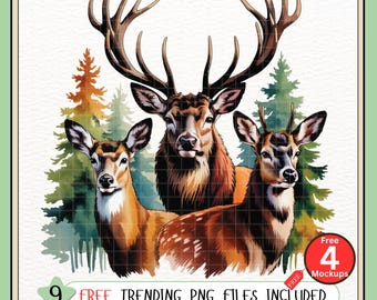 Pobierz cyfrową wersję PNG z jeleniem w stylu vintage | Retro Hunter Deer Clipart | Rustykalny projekt natury na koszulki, nadruki i rękodzieło