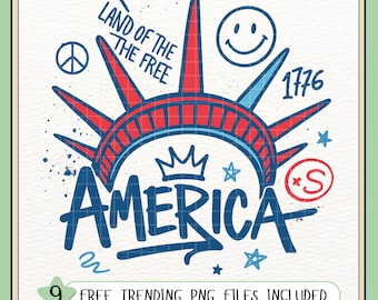 Frihetsgudinnan 4 juli PNG: Retro amerikansk clipart (digital nedladdning)