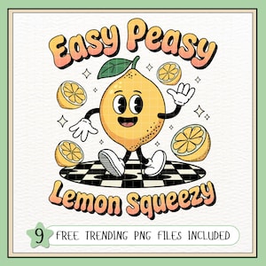 Retro Lemon Squeezy PNG – Cute Cartoon Lemon PNG, Easy Peasy Saying PNG, Vintage Lemon Png, Summer Citrus Png, Y2K Style Fruit Pun Png