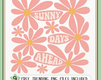 Retro Daisy PNG – Sunny Day Ahead Flower PNG – Boho Hippie Groovy PNG – Vintage Pastel Floral Png – Summer Positive Vibes Png – Groovy Daisy