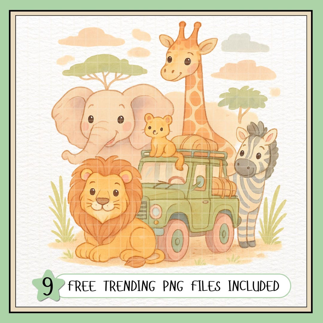 Watercolor Safari Animals PNG | Cute Jungle Animal Clipart | Kids Room ...