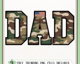 Papá camuflado PNG con bandera estadounidense / Clipart de padre militar / Diseño de camiseta para papá patriótico / Regalo para veteranos PNG para el Día del Padre, Ropa para papá del ejército