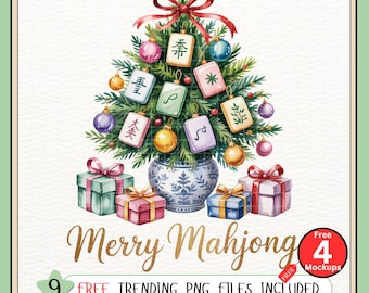 Mahjong Weihnachten PNG Digital Download | Frohe Mahjong Weihnachtsbaum PNG | Lustiges Mahjong Liebhaber PNG für Shirts, Tassen, Karten & Geschenke
