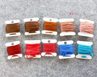 Vintage Embroidery Craft Bundles, 10 Cotton Threads on Plastic Bobbin, Mixed Colors DIY Supply