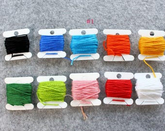 Vintage Rainbow Craft Embroidery Floss, 10 Color Threads on Bobbins