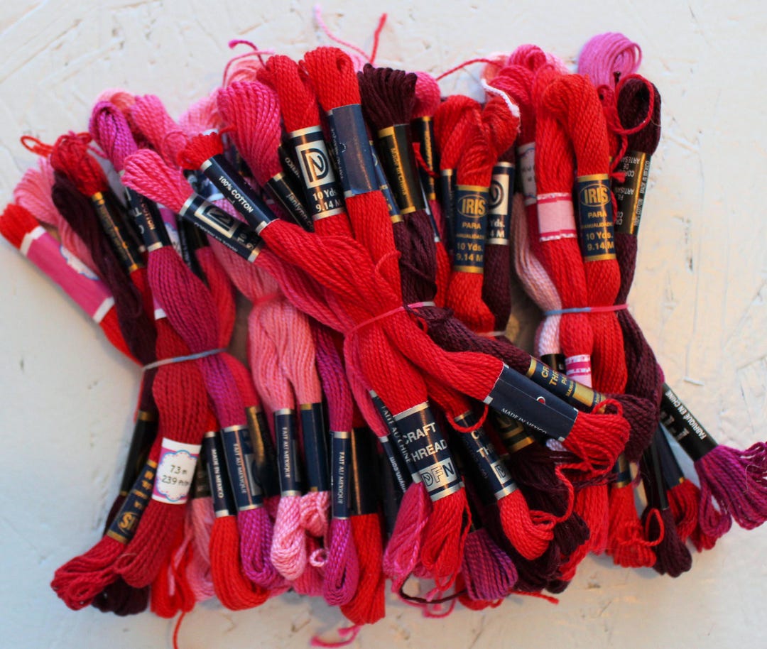 Red Pink Burgundy Cotton Embroidery Floss, Vintage Craft Thread, Set of ...