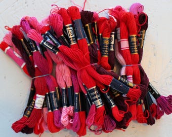 Pack of 6 Embroidery Threads in Reds, Embroidery Floss, Cotton